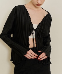 PAZZO | 綁帶造型壓褶罩衫外套(ノーカラージャケット)