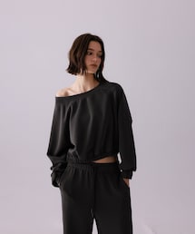 PAZZO | 舒適雲朵棉斜肩大學TEE (砂洗)(トップス)