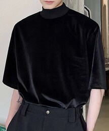 SHEIN | SHEIN モックネックベロアＴシャツ(Tシャツ/カットソー)