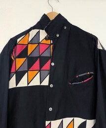 VINTAGE | 〜60s Unusual Art Pattern Black Cotton Shirt(シャツ/ブラウス)