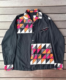 VINTAGE | 〜60s USA Unusual Art Pattern Black Cotton Shirt(シャツ/ブラウス)