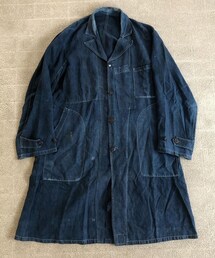 VINTAGE | 30s French "AU MOLINEL" indigo linen maquignon coat(ステンカラーコート)