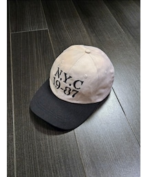 no brand | no brand ステンシル風刺繍 エクリュ×ブラックキャップ (キャップ)