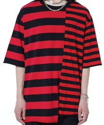 s'yte | STAGGERED HORIZONTAL STRIPES ASYMMETRY T-SHIRTS(Tシャツ/カットソー)
