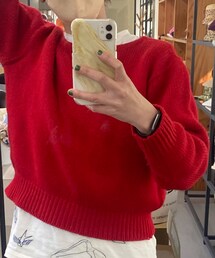 70's vintage | 70'sのボートネック。着丈も短くてパフスリーブ。そしてこの発色の赤！古着で見つけた瞬間これは買いだと思った。(ニット/セーター)