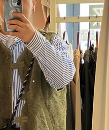 TURN ME ON / バンドカラーストライプシャツ(BLUE) | シャツ/ブラウス