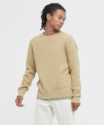 UNIQLO | ウォッシャブルストレッチ ミラノリブ クルーネックセーター(color:CREAM,size:L)(ニット/セーター)