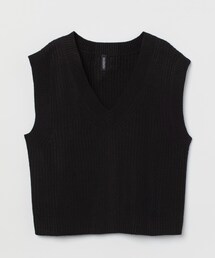 H&M | リブニットプルオーバーベスト/ブラック/S(ベスト)
