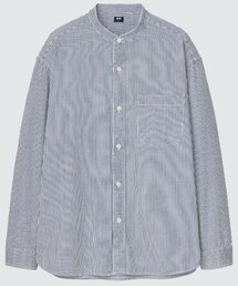 UNIQLO | ヒッコリーオーバーサイズスタンドカラーシャツ(シャツ/ブラウス)