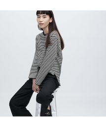 UNIQLO | ソフトコットンボーダーラウンドヘムT / L(Tシャツ/カットソー)