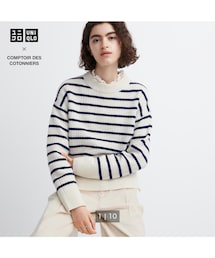 UNIQLO | プレミアムラムボーダークルーネックセーター / M(ニット/セーター)