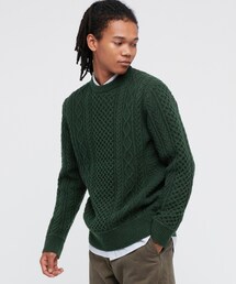 UNIQLO | ライトウェイトローゲージ アランクルーセーター(長袖)(ニット/セーター)