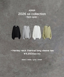 🎗️ AD̷RER 1/15 release🎗️ | ▪︎ Henley neck thermal long sleeve tee ¥4,950(tax-in) black / white / gray / khaki(Tシャツ/カットソー)