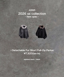 🎗️ AD̷RER 2.9 release🎗️ | ▪︎Detachable Fur Short Full-Zip Parker ¥7,920(tax-in) pigment black / black(パーカー)