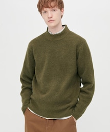 UNIQLO | UNIQLO スフレヤーンモックネックセーター 56 OLIVE XLサイズ(ニット/セーター)
