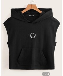 SHEIN | 表情プリント カンガルーポケット ノースリーブ パーカー

(パーカー)
