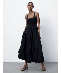 ZARA | ポプリン地ミディ丈ワンピース(ワンピース)