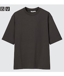 UNIQLO | エアリズムコットンオーバーサイズクルーネックT（ボーダー・5分袖）(Tシャツ/カットソー)