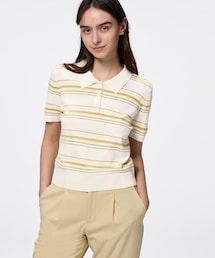 GU | ウォッシャブルボーダーポロセーター(トップス)