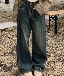 SHIEN | レディース ワイドレッグ デニムパンツ 2ポケット付き、カジュアル、ゆったりとしたフィット感(パンツ)