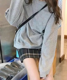 SHIEN | INAWLY サーマルライニング付き無地ラウンドネックスウェットシャツ、長袖トップス(トップス)