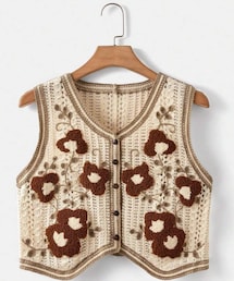 SHIEN | SHEIN LUNE レディース ボタン前開き ニットベスト 花柄 ベスト(トップス)