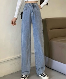 SHIEN | Honeyspot ウォッシュドハイウェストワイドレッグジーンズ(パンツ)