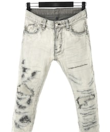 STRUM | 11oz オーガニックコットン ストレッチデニム TIGHT JOE タイトストレート クラッシュ + リペア / WHITE(デニムパンツ)