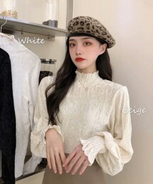 0000Lady's | 纯色泡泡袖高领针织衫(その他)
