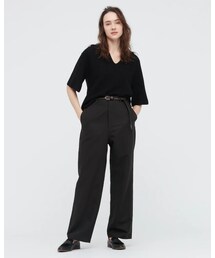 UNIQLO | リネンブレンドリラックスストレートパンツ（丈標準67～69cm）セットアップ可能(パンツ)