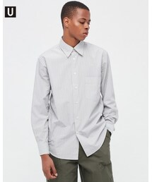 UNIQLO | コットンリネンストライプシャツ（レギュラーカラー・長袖）(シャツ/ブラウス)