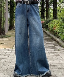 SHEIN | ワイドレッグフリンジフレアデニム(デニムパンツ)