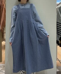 Samansa Mos2 | コットンリネン起毛ジャンパースカート/ブルー(スカート)