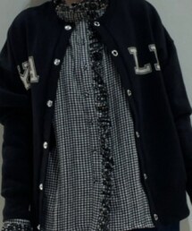 Samansa Mos2 | スタンドレースフリルブラウス/ブラック(シャツ/ブラウス)