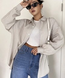 shein | DAZY ストライプ ドロップショルダーシャツ(シャツ/ブラウス)