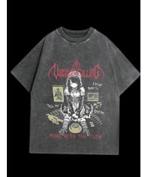 no brand | ROMWE Anime ビンテージ風キャラ クタープリント ウォッシュ加工 半袖Tシャ ツ メンズ、学校用(Tシャツ/カットソー)