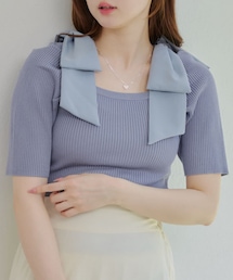 continuer de NICE CLAUP | 肩リボンスクエアネックニット(ニット/セーター)