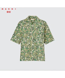 UNIQLO | UNIQLO and MARNI オーバーサイズオープンカラーシャツ(半袖)/カラー:54 GREEN/サイズ:MEN L/素材:100%綿/商品番号: 449636(シャツ/ブラウス)