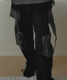 EAM | High Elastic Waist Contrast Color Long Harem Trousers New Loose Fit Pants(カーゴパンツ)