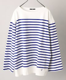 SHIPS | 【WEB限定】SHIPS: ワンポイント ロゴ リラックスフィット ジャージー ボーダー ボートネック ロングスリーブ Tシャツ (ロンT)(Tシャツ/カットソー)