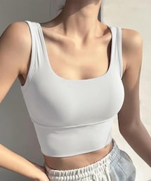 no brand | バッククロスデザイン カップ付 ヨガウェア トップス(キャミソール)