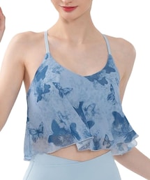 Yomoment | [Yomoment] プリント柄 裾フリル メッシュ キャミソール　ブルー　S(キャミソール)