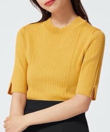 GU | ランダムリブセーター(5分袖)Z イエローS(Tシャツ/カットソー)