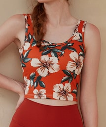 ZOMIGEN | ZOMIGEN｜フラワー柄スポブラ クロスUバック　オレンジ柄　S(キャミソール)