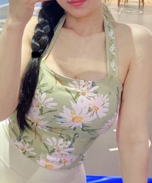 HYSSHOP | HYSSHOP レディース ボタニカル柄ホルターネックリボンヨガトップス　S(キャミソール)