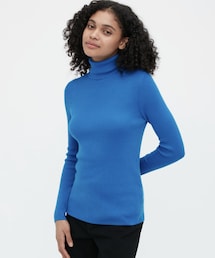 UNIQLO | エクストラファインメリノリブタートルネックセーター　ブルー(ニット/セーター)