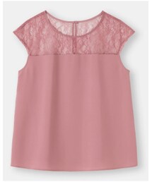 GU | レースコンビネーションブラウス（半袖） ピンク(シャツ/ブラウス)