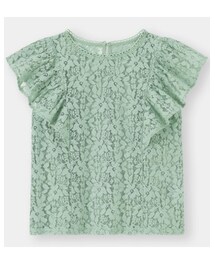 GU | レースラッフルデザインT（半袖） グリーン(Tシャツ/カットソー)