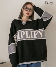 Shine | DAZY 文字パターン　ドロップショルダー　オーバーサイズセーター　M(ニット/セーター)