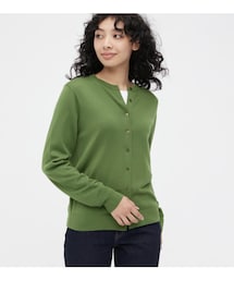 UNIQLO | エクストラファインメリノクルーネックカーディガン(長袖)　XL　グリーン(カーディガン/ボレロ)